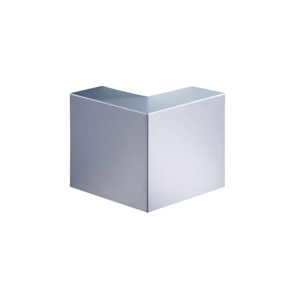 Ausseneck zu Brüstungskanal BRW 60x130/80 BRA-AE, stossabdeckendes Haubenformteil, Schenkellänge = 180mm, Aluminium reinweiss RAL 9010