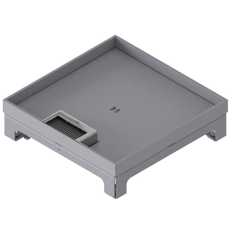 [UBD 264 202] Boîte de sol UBD 260 en acier inoxydable, inclus couvercle avec bord, fermé, évidement de 20mm et 1 sortie de cordon 