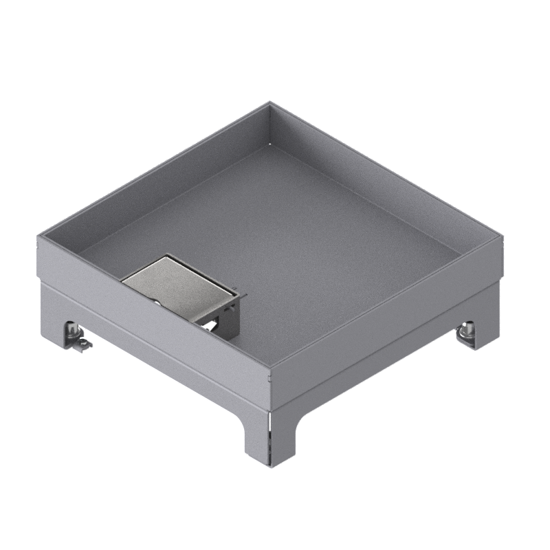 [UBD 217 301] Boîte de sol UBD 210 small en acier inoxydable, couvercle avec bord, fermé, évidement de 30mm et 1 sortie de cordon inclus