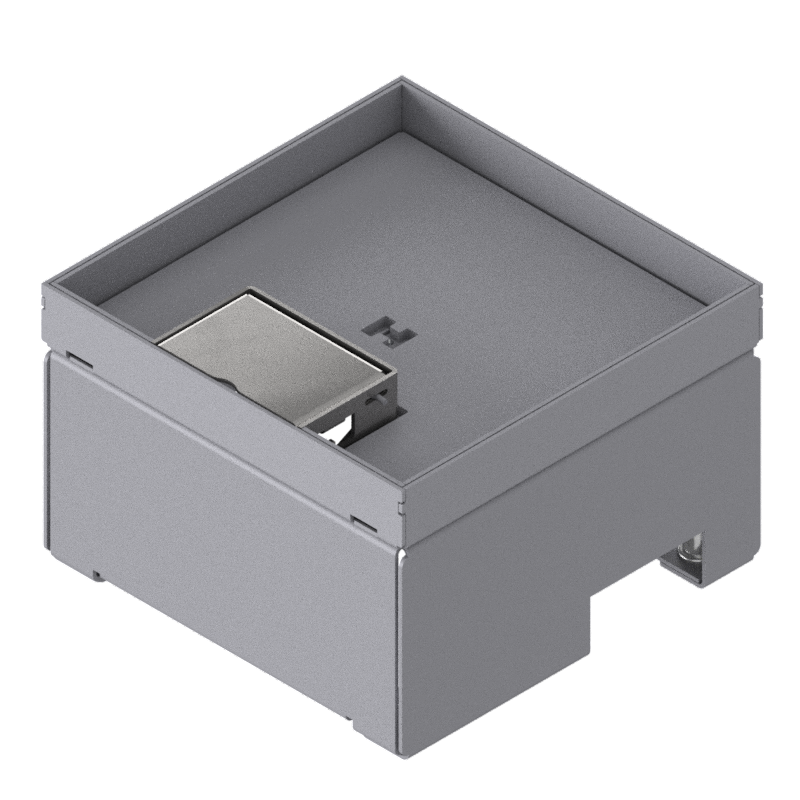 [UBD 162 161] Boîte de sol pour charges lourdes UBD 160 en acier inoxydable, couvercle avec bord, fermé, et plaque de renforcement de 4 mm avec évidement de 16 mm et 1 sortie de cordon inclus