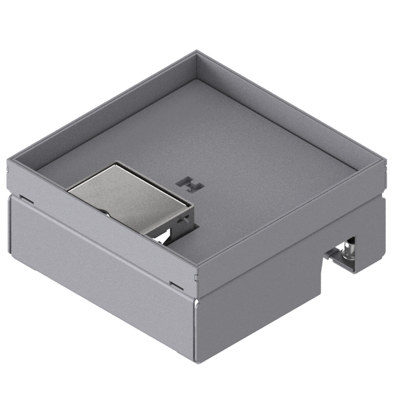 [UBD 167 161] Boîte de sol pour charges lourdes UBD 160 small en acier inoxydable, couvercle avec bord, fermé, plaque de renforcement de 4 mm avec évidement de 16 mm et 1 sortie de cordon inclus