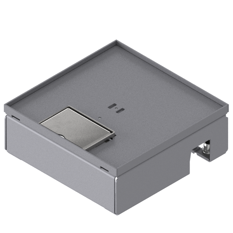 [UBD 167 051] Boîte de sol UBD 160 small en acier inoxydable, couvercle, plate (AGS), sans bord, évidement de 5mm et 1 sortie de cordon inclus