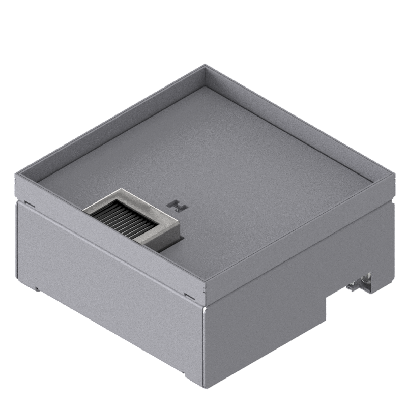 [UBD 212 162] Schwerlast-Unterflur-Bodendose UBD 210 aus Chromstahl inkl. Deckel mit Kante, geschlossen, 4mm Verstärkungsplatte, 16mm Vertiefung und 1 Bürstenauslass