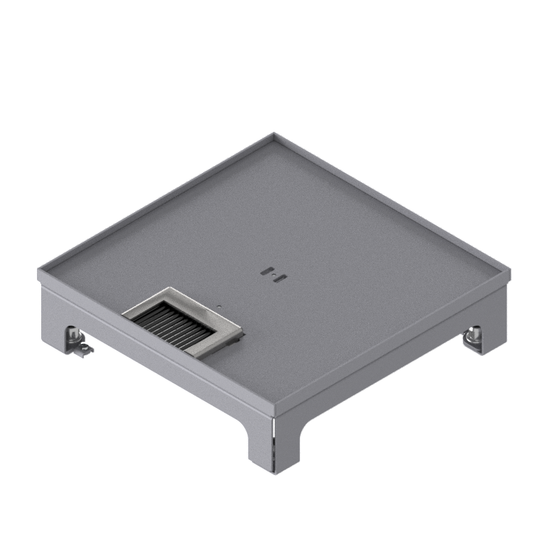 Boîte de sol UBD 210 small en acier inoxydable, couvercle inclus, plate (AGS), évidement de 5mm et 1 sortie de brosse inclus