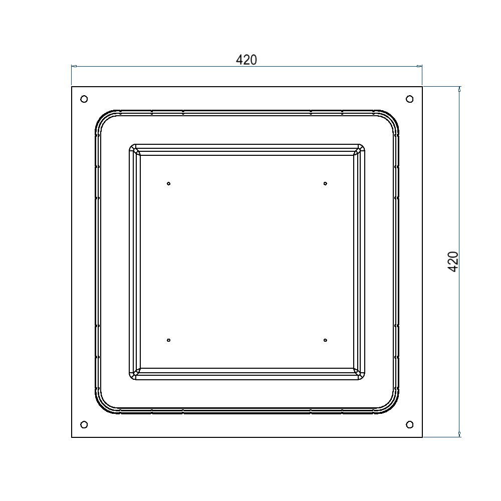 Kunststoff-Einbaubox, schwarz, zu UBD 260, oben: 270x270mm, unten: 420x420mm, H: 150mm