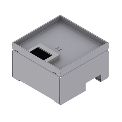Boîte de sol UBD 160 en acier inoxydable, couvercle avec bord, fermé, évidement de 15mm et 1 sortie de brosse inclus