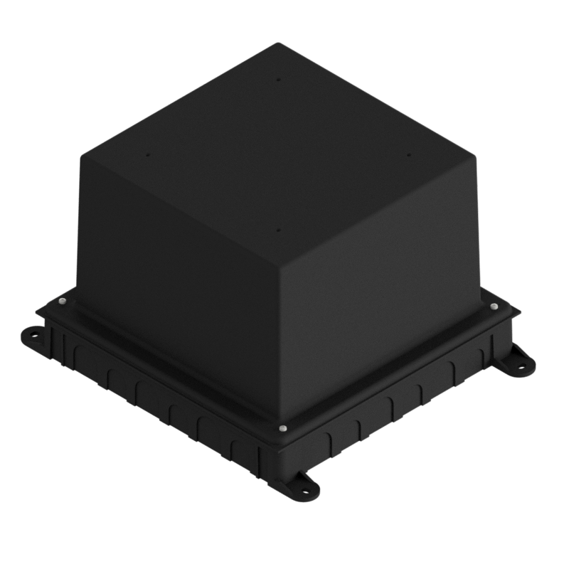 Boîte d'encastrement plastique noir pour UBD 210, en haut: 220x220mm, en bas: 260x310mm, H: 185mm 