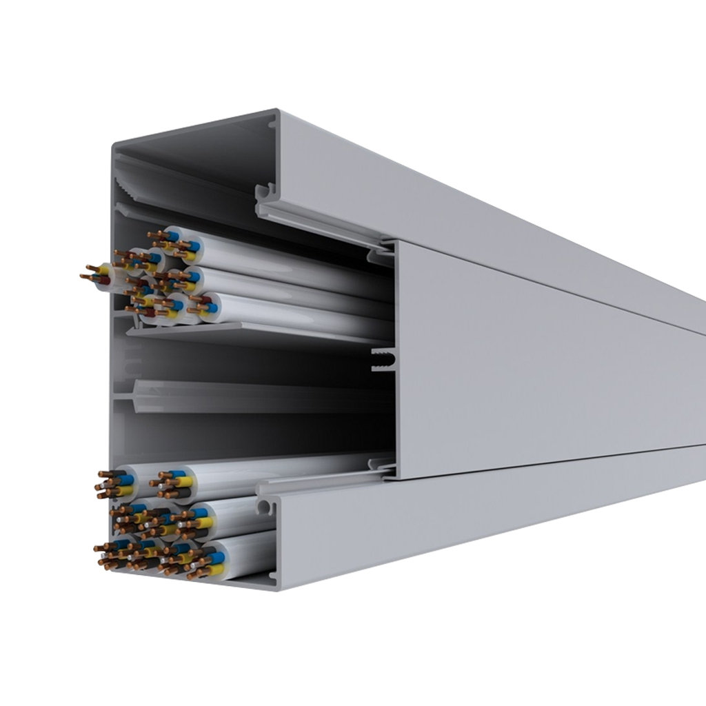 Brüstungskanal BRW 60x170/80, Aluminium reinweiss RAL 9010 BRA-UT, Unterteil ohne Bodenlochung, mit DIN-Montageschiene