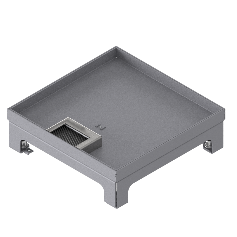 Unterflur-Bodendose UBD 210 small aus Chromstahl inkl. Deckel mit Kante, geschlossen, 15mm Vertiefung und 1 Bürstenauslass
