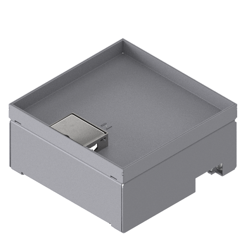 [UBD 212 201] Boîte de sol UBD 210 en acier inoxydable, inclus couvercle avec bord, fermé, évidement de 20mm et 1 sortie de cordon 