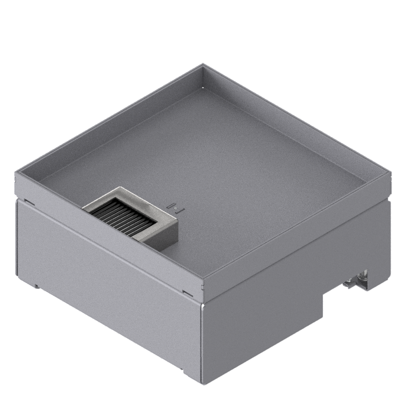 Boîte de sol UBD 210 en acier inoxydable, inclus couvercle avec bord, fermé, évidement de 20mm et 1 sortie de brosse