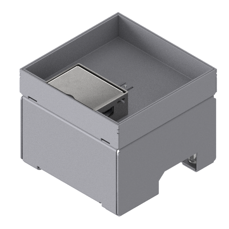Boîte de sol UBD 130 en acier inoxydable, couvercle  avec bord, fermé, évidement de 25mm et 1 sortie de cordon inclus