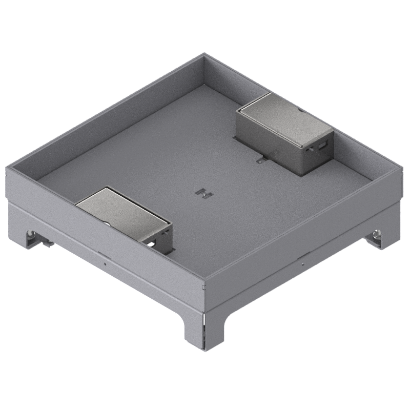 [UBD 264 303] Boîte de sol UBD 260 en acier inoxydable, inclus couvercle avec bord, fermé, évidement de 30mm et 2 sorties de cordon