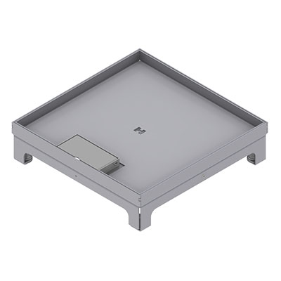 Boîte de sol UBD 260 en acier inoxydable couvercle avec bord, fermé, évidement de 15mm et 1 sortie de cordon inclus