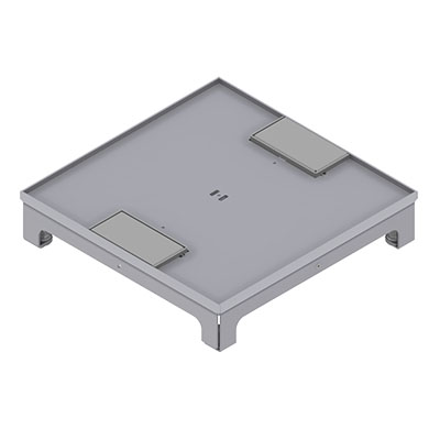 Boîte de sol UBD 260 en acier inoxydable, couvercle inclus, plate (AGS), sans bord, évidement de 5mm et 2 sorties de cordon inclus