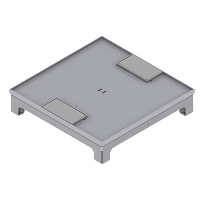 [UBD 262 257] Unterflur-Bodendose UBD 260 aus Chromstahl inkl. Deckel, flach (SVZ), ohne Kante, 5mm Vertiefung und 2 Schnurauslässen