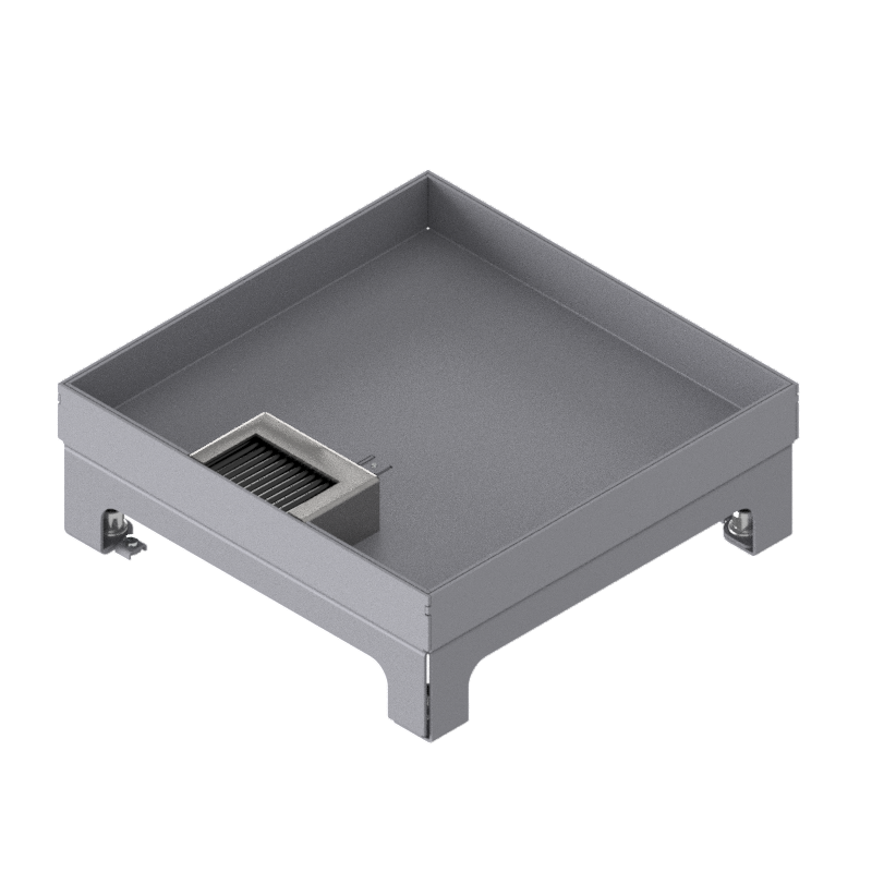 Boîte de sol UBD 210 small en acier inoxydable, couvercle avec bord, fermé, évidement de 25mm et 1 sortie de brosse inclus 