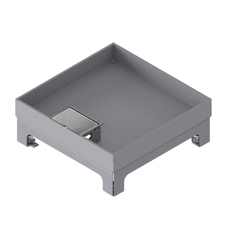 Unterflur-Bodendose UBD 210 small aus Chromstahl inkl. Deckel mit Kante, 30mm Vertiefung und 1 Schnurauslass