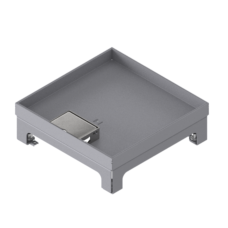 [UBD 217 201] Boîte de sol UBD 210 small en acier inoxydable, couvercle avec bord, fermé, évidement de 20mm et 1 sortie de cordon inclus