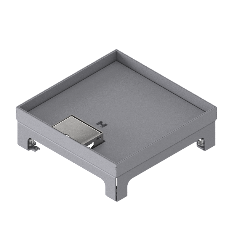 [UBD 217 161] Boîte de sol pour charges lourdes UBD 210 small en acier inoxydable, couvercle avec bord, fermé, plaque de renforcement de 4 mm avec évidement de 16 mm et 1 sortie de cordon inclus