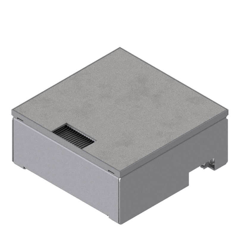 Schwerlast-Unterflur-Bodendose UBD 210 aus Chromstahl inkl. belegtem Deckel aus Chromstahl, geschliffen, mit 4mm Verstärkungsplatte und 1 Bürstenauslass