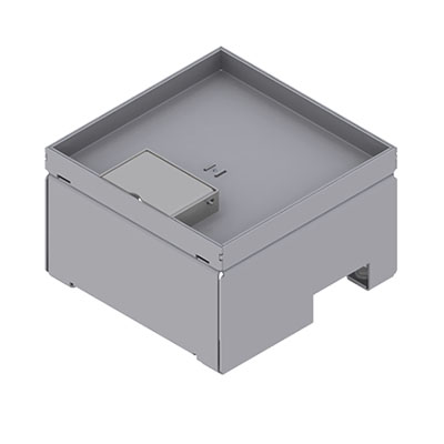 [UBD 160 155] Boîte de sol UBD 160 en acier inoxydable, couvercle avec bord, fermé, évidement de 15mm et 1 sortie de cordon inclus